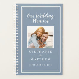 Custom Foto Simple Dusty Blue White Chic Hochzeit Planer