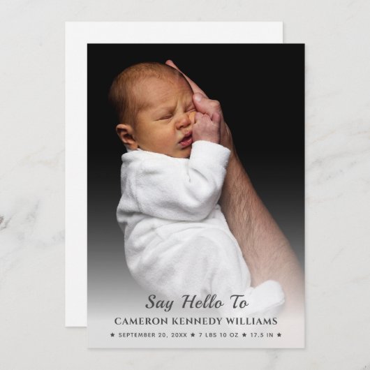 Custom Foto Simple Niedlich Newborn Hello Baby Bir Ankündigung (Vorne/Hinten)