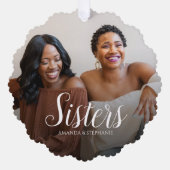 Custom Foto Sisters Weihnachtsbaum Ornament Karte (Vorderseite)