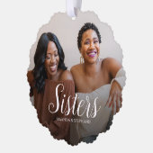 Custom Foto Sisters Weihnachtsbaum Ornament Karte (Links)