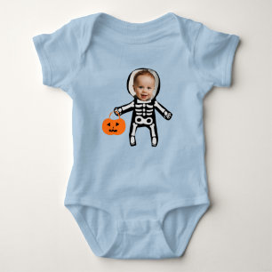 Custom Foto Skelett Halloween-Trick oder Behandlun Baby Strampler