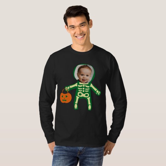 Custom Foto Skelett Halloween-Trick oder Behandlun T-Shirt (Vorne ganz)