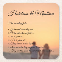 Custom Foto Skript Paar lustige Fakten Hochzeit Rechteckiger Pappuntersetzer