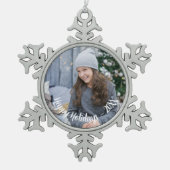 Custom Foto Snowflake Holiday Pewter Ornament (Vorderseite)