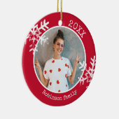 Custom Foto Snowflake Red Circle Ornament (Rechts)