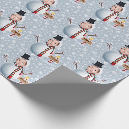 Custom Foto Snowman Face Funny Christmas Geschenkpapier (Ecke)