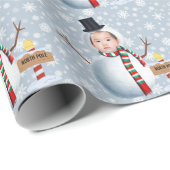Custom Foto Snowman Face Funny Christmas Geschenkpapier (Rolleneckpunkt)