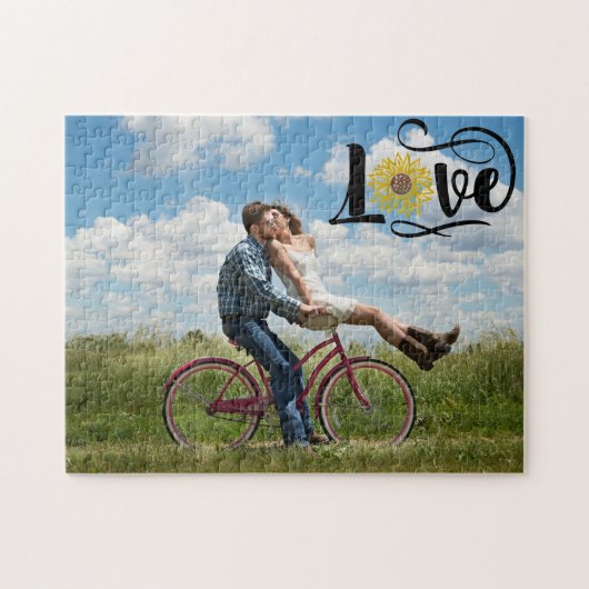 CUSTOM Foto | Sonnenblumen-Liebe Script Puzzle (Horizontal)