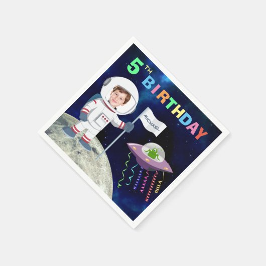 Custom Foto Spaceman Geburtstag Serviette (Ecke)