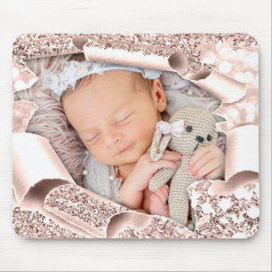 Custom Foto Sweet Baby Girl Boy Glitzer ROSE Mousepad