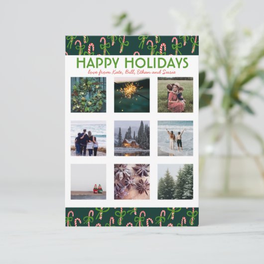 CUSTOM FOTO Sweet Candy Canes Weihnachtskarte (Stehend Vorderseite)