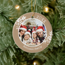 Custom Foto Tan Snowflake Keramik Ornament