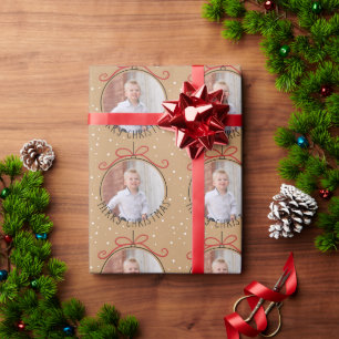 Custom Foto Tan und Black Christmas Geschenkpapier