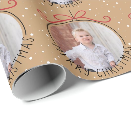 Custom Foto Tan und Black Christmas Geschenkpapier (Rolleneckpunkt)