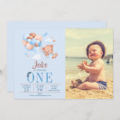 Custom Foto Teddy Bär und Ballon Geburtstag Einladung (Vorne/Hinten)