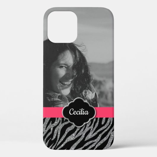 Custom Foto Template Girly Pink Zebra Streifen Case-Mate iPhone Hülle (Rückseite)