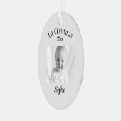Custom Foto & Text Baby 1. Weihnachtsfeier Ornament Aus Metall (Vorderseite links)