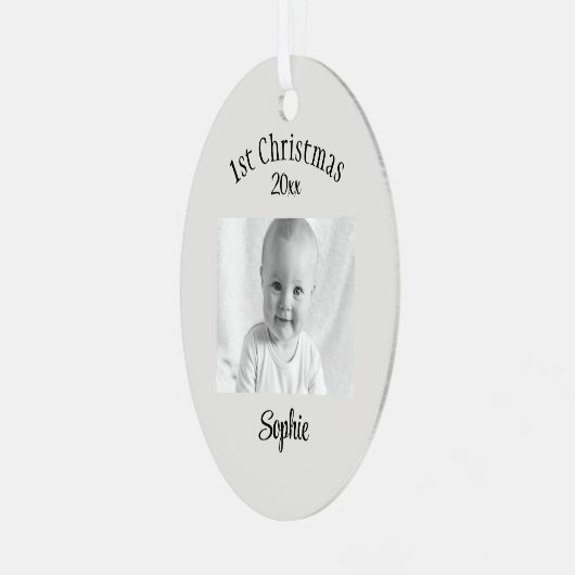Custom Foto & Text Baby 1. Weihnachtsfeier Ornament Aus Metall (Vorderseite links)