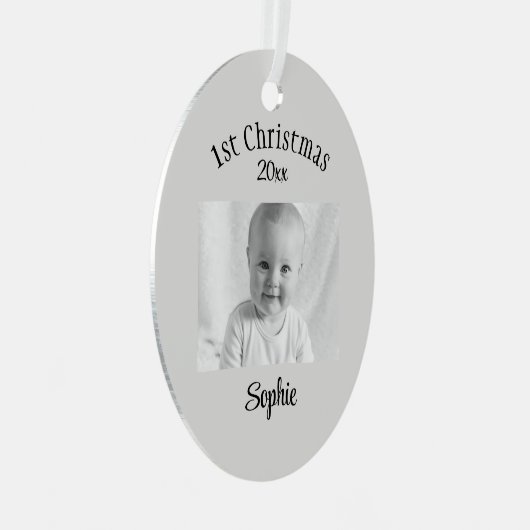Custom Foto & Text Baby 1. Weihnachtsfeier Ornament Aus Metall (Vorderseite Rechts)