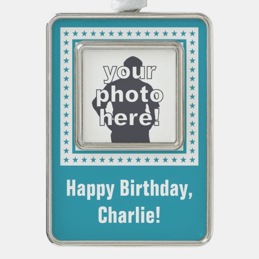 CUSTOM FOTO, TEXT & FARBZierdekoration Rahmen-Ornament Silber (Vorderseite)