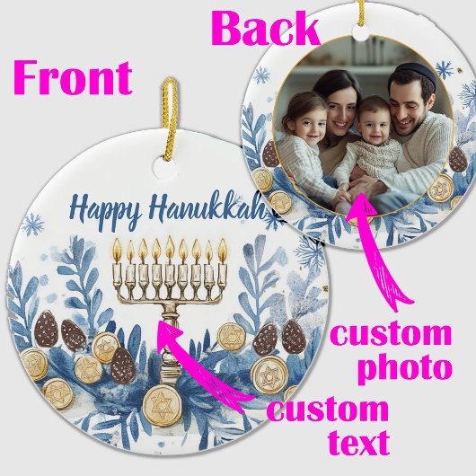 Custom Foto & text Hanukkah Festival of Lights Keramik Ornament