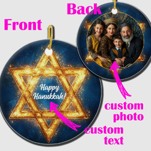 Custom Foto & Text Happy Hanukkah, Star von David Keramik Ornament