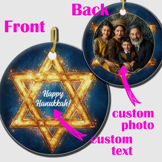 Custom Foto & Text Happy Hanukkah, Star von David Keramik Ornament