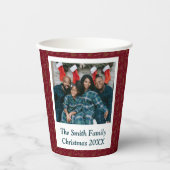 Custom Foto & Text Weihnachtsbaum & Grüße Rot Pappbecher (Vorderseite)
