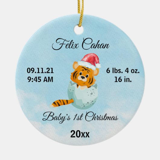 Custom Foto Tiger Baby's Boy First Christmas 2022 Keramik Ornament (Vorne)