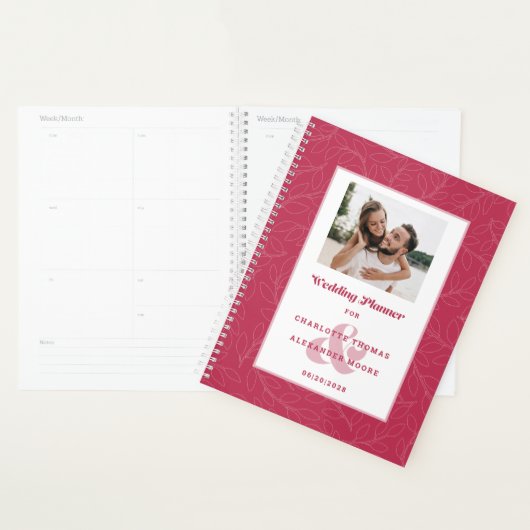 Custom Foto Trendy Magenta Red Wedding Monthly Planer (Anzeige)