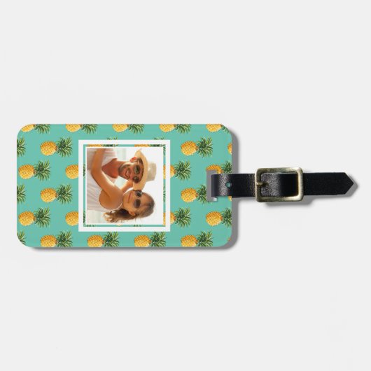 Custom Foto Tropical Ananas auf Aquamarinen Gepäckanhänger (Vorderseite horizontal)