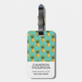 Custom Foto Tropical Ananas auf Aquamarinen Gepäckanhänger (Rückseite vertikal)