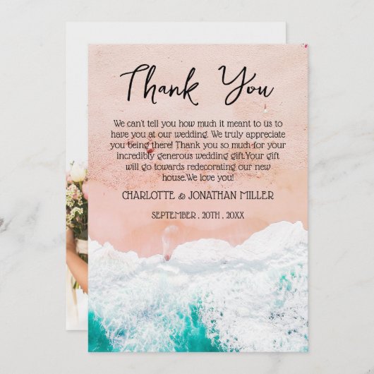 Custom Foto Tropical Coastal Beach Hochzeit Dankeskarte (Vorne/Hinten)