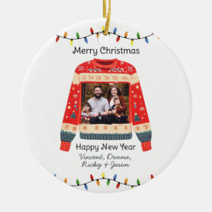 Custom Foto Ugly Christmas Sweater Keramik Ornament
