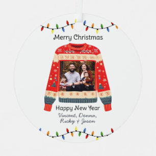Custom Foto Ugly Christmas Sweater Ornament Aus Metall