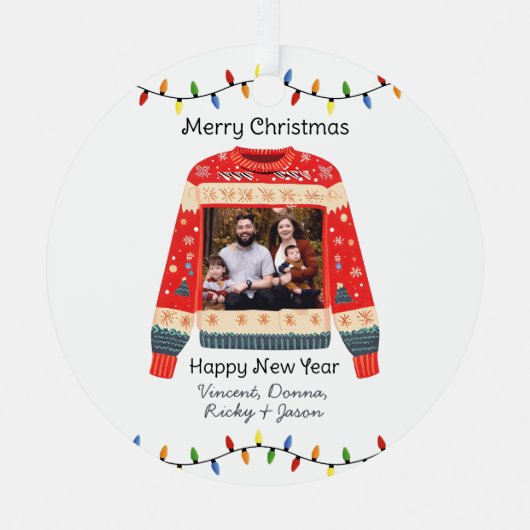 Custom Foto Ugly Christmas Sweater Ornament Aus Metall (Vorderseite)