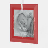 Custom Foto und Name Baby's First Christmas Red Ornament Aus Glas (Vorderseite links)