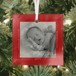 Custom Foto und Name Baby's First Christmas Red Ornament Aus Glas