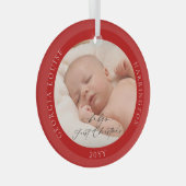 Custom Foto und Name Baby's First Christmas Red Ornament Aus Glas (Vorderseite Rechts)