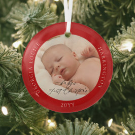 Custom Foto und Name Baby's First Christmas Red Ornament Aus Glas