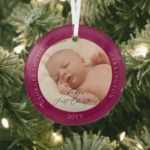 Custom Foto und Name Baby's First Christmas Ruby Ornament Aus Glas