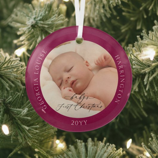Custom Foto und Name Baby's First Christmas Ruby Ornament Aus Glas (InSitu)