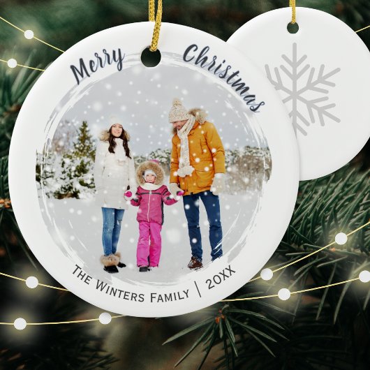 Custom Foto und Name White Frohe Weihnachten Keramik Ornament