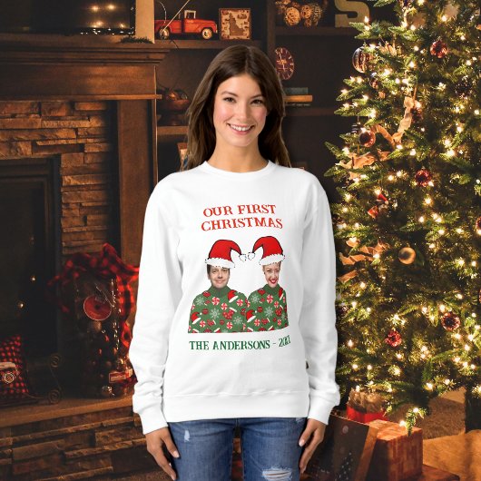 Custom Foto Unser erstes Weihnachts Ugly Sweater Sweatshirt