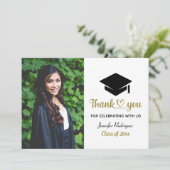 Custom Foto Vielen Dank Graduation Cap Grad Dankeskarte (Stehend Vorderseite)