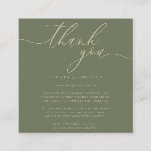 Custom Foto Vielen Dank Sage Gold Begleitkarte (Vorderseite)