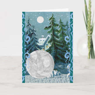 Custom Foto Vintage Weihnachtsschnee Szene Glitzer Feiertagskarte