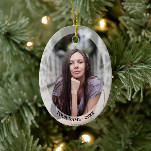 Custom Foto von Oval White Frame Christmas Ornamen Keramikornament (Baum)