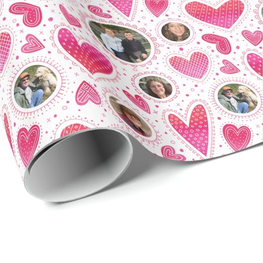 Custom Foto Wacky Hearts Valentine Geschenkpapier (Rolleneckpunkt)