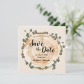Custom Foto Website Holzöl-Eukalyptus Hochzeit Save The Date (Stehend Vorderseite)